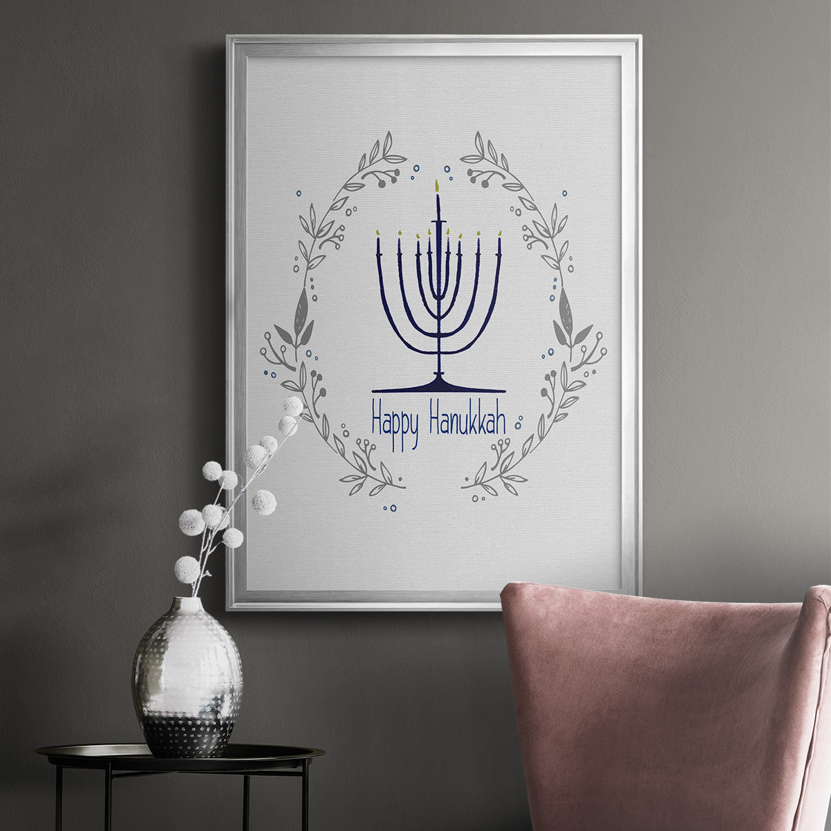 Happy Hanukkah II - Modern Framed Canvas Print