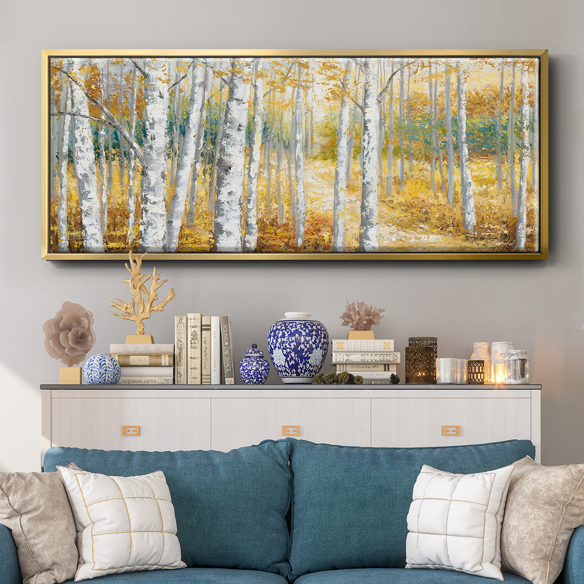 Birch Path II - Floater Framed Canvas Print