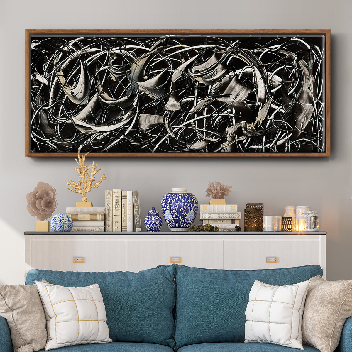 Linear Movement II - Floater Framed Canvas Print