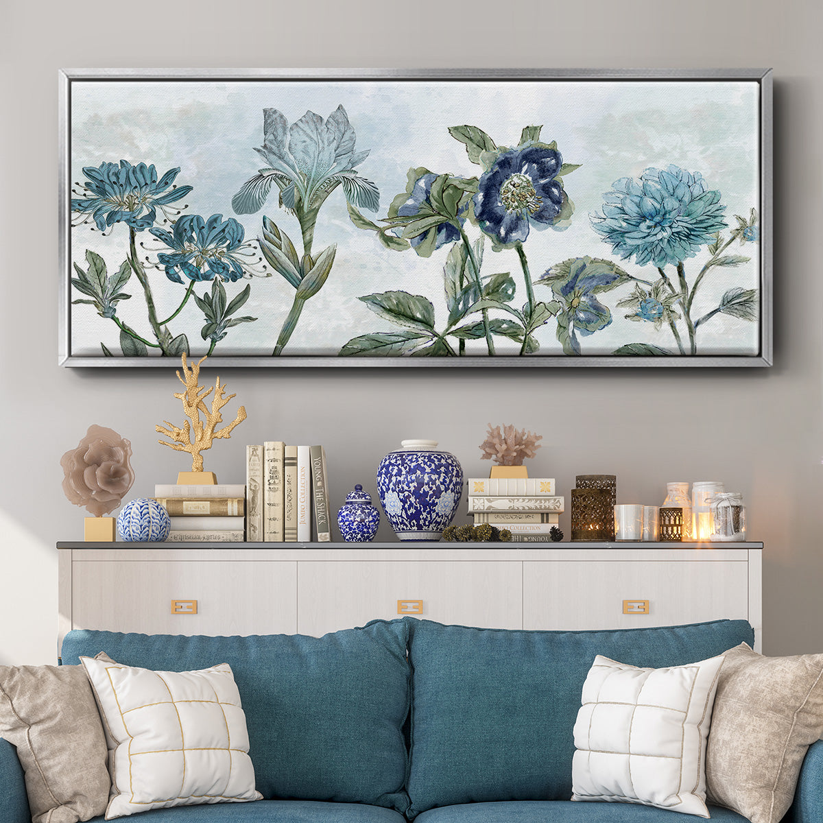 Vintage Shades of Blue - Floater Framed Canvas Print