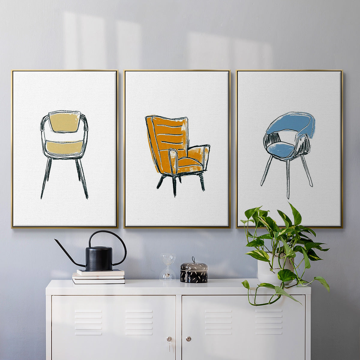 Take a Seat I - Framed Premium Gallery Wrapped Canvas L Frame 3 Piece Set - Ready to Hang