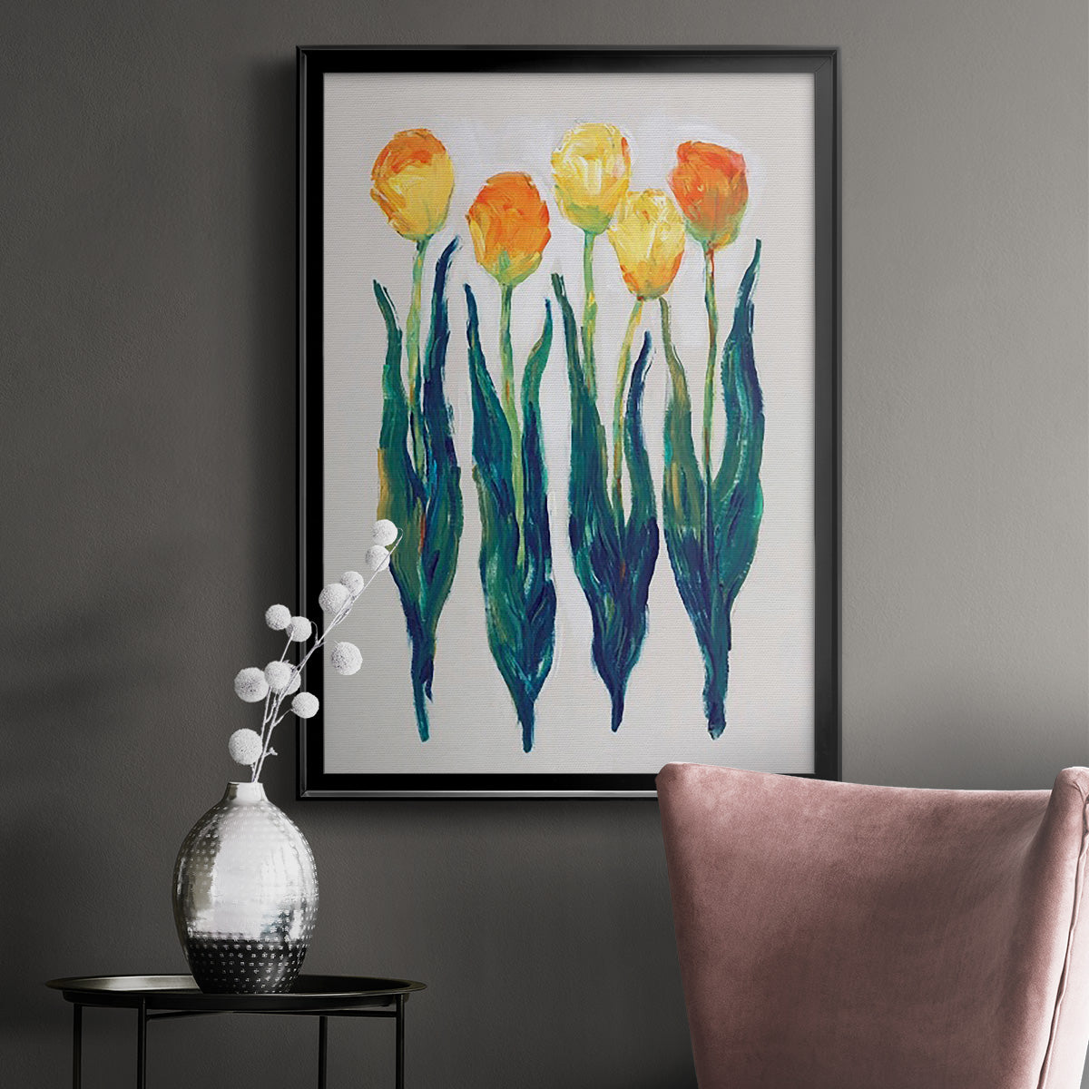 Tulips in a Row I - Modern Framed Canvas Print