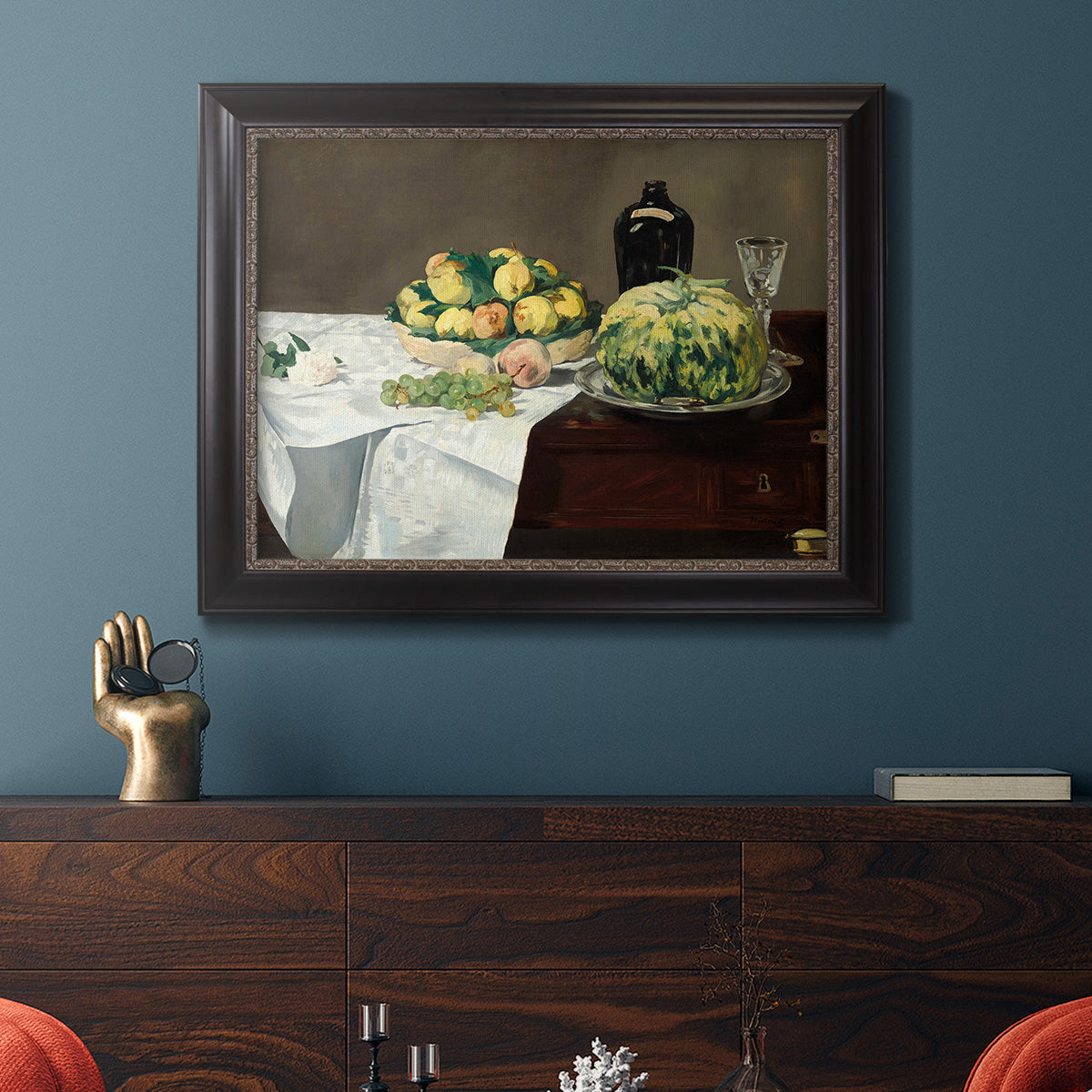 Still Life with Melon and Peaches - Ornate Framed Canvas Print