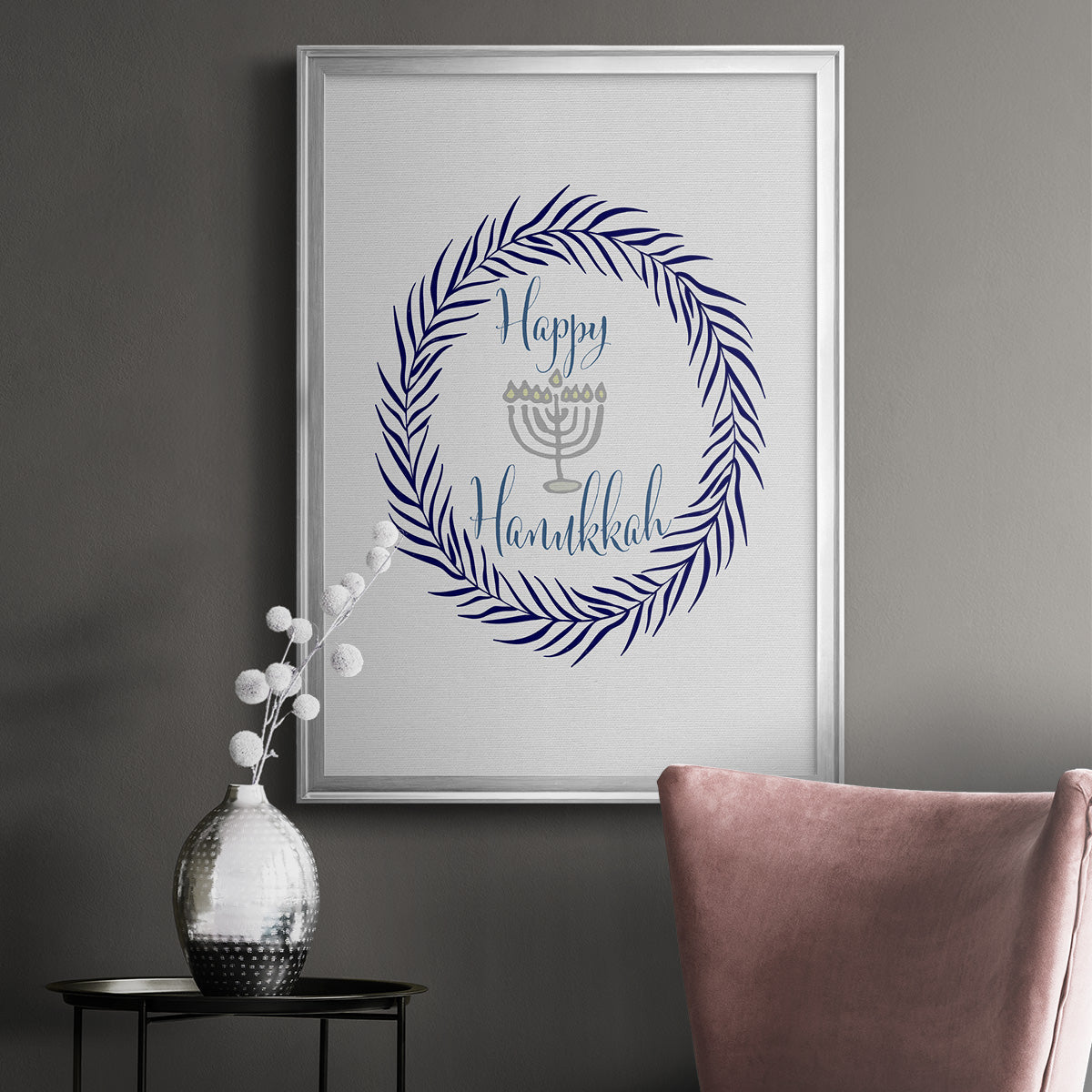 Hanukkah Wreath - Modern Framed Canvas Print