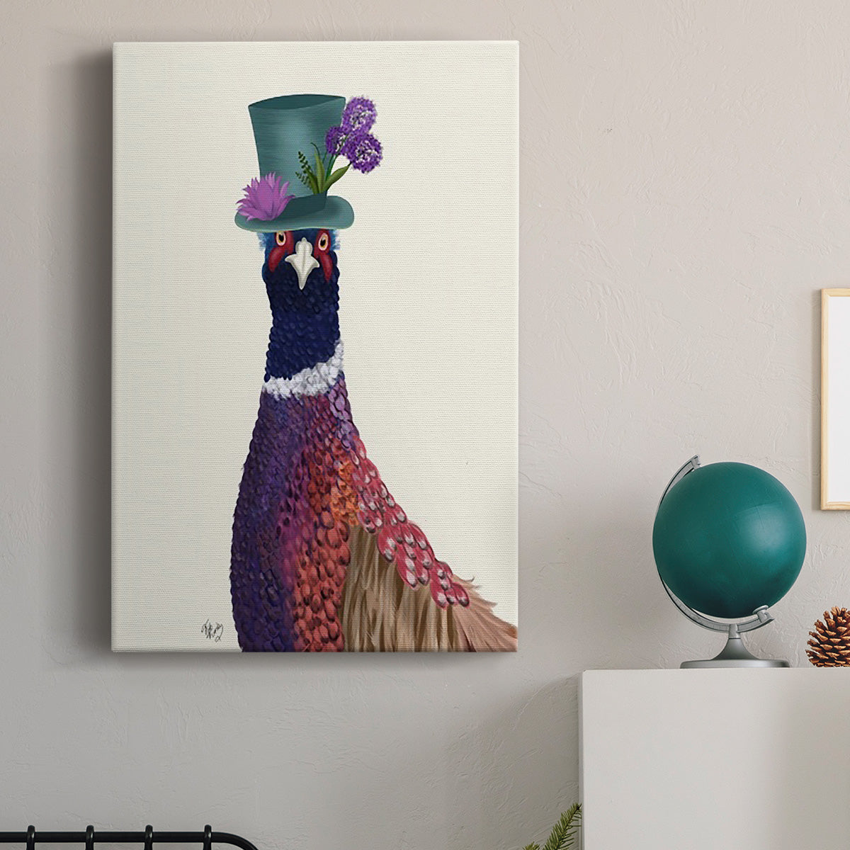 Pheasant in Blue Hat Premium Gallery Wrapped Canvas - Ready to Hang