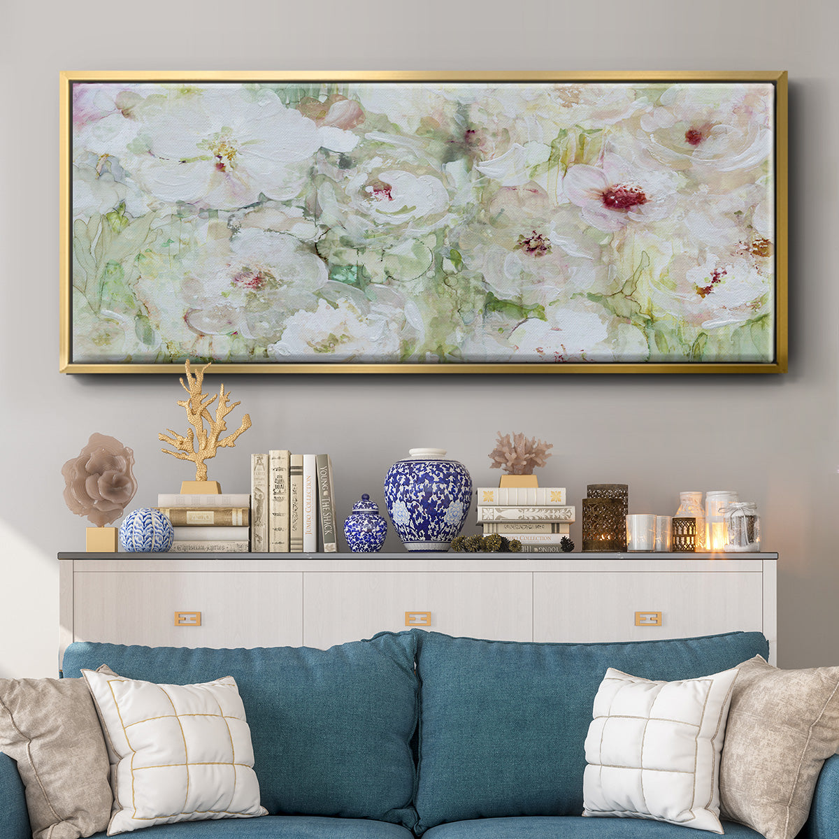 Jardin Blanc - Floater Framed Canvas Print