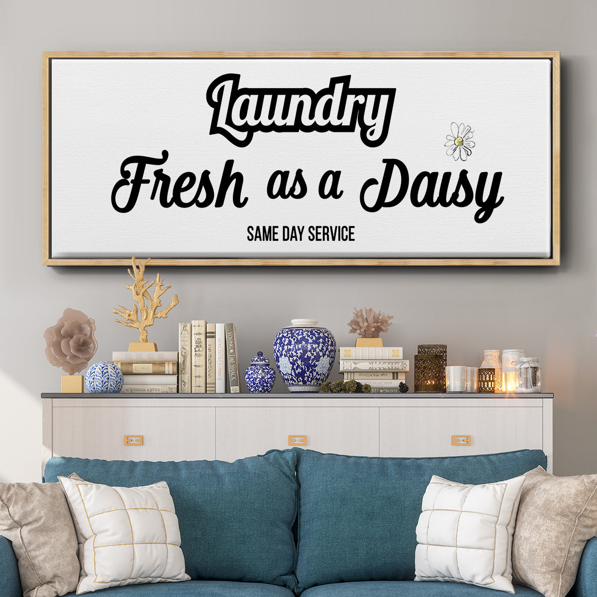 Daisy Laundry - Floater Framed Canvas Print