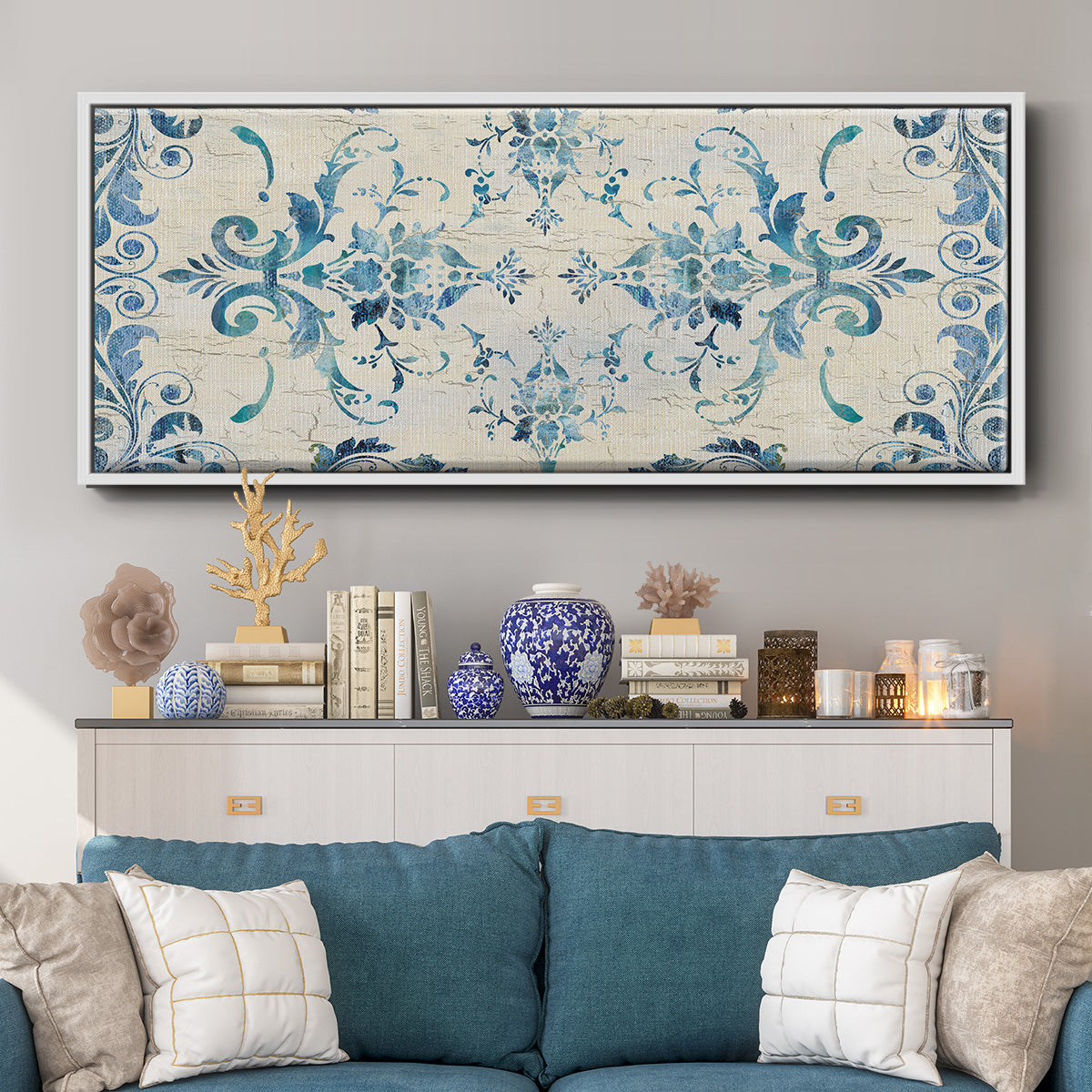 Border Damask - Floater Framed Canvas Print