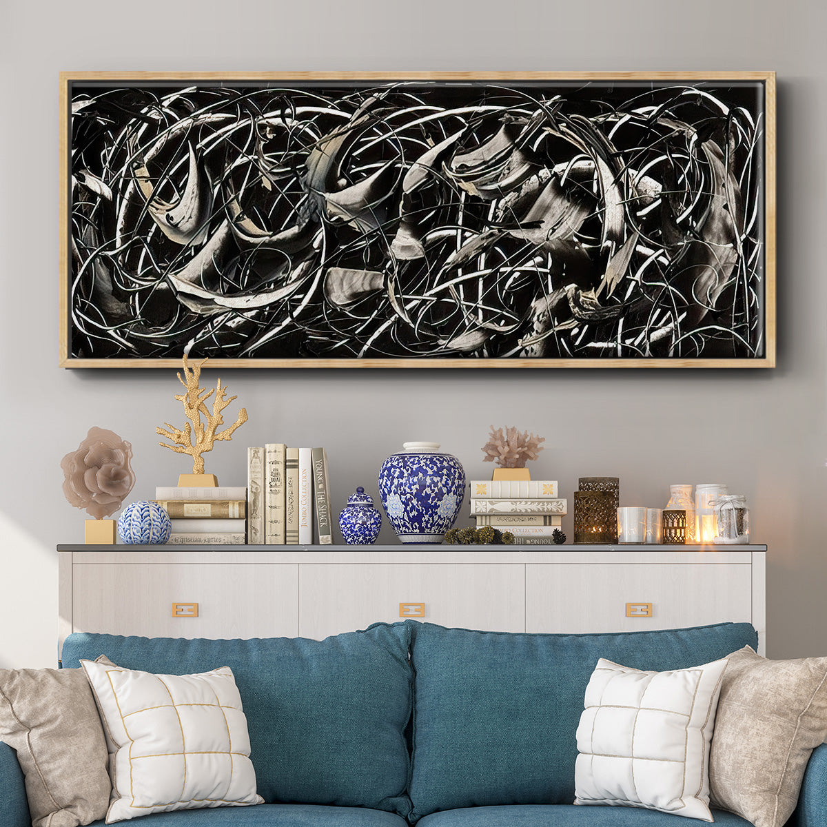 Linear Movement II - Floater Framed Canvas Print