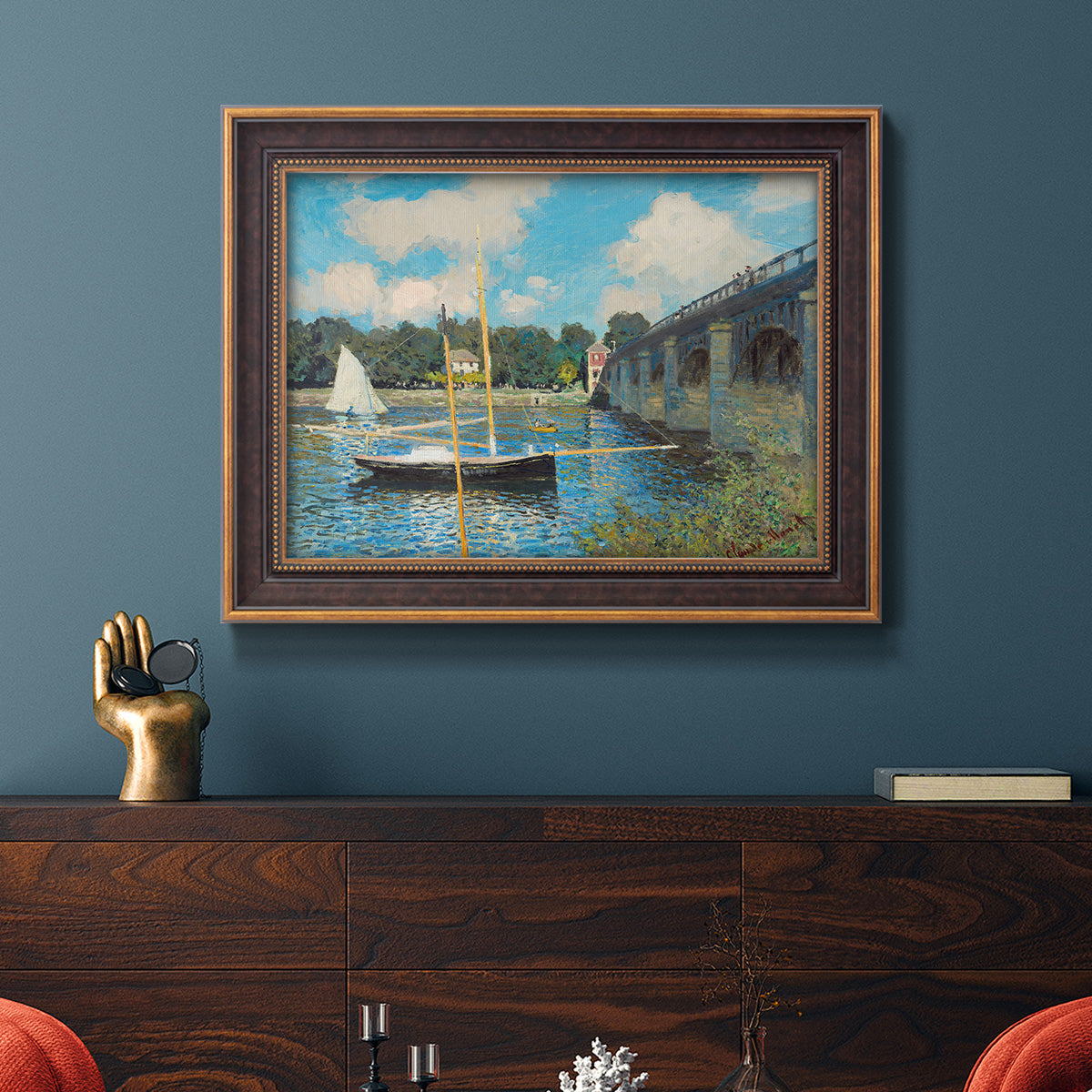 The Road Bridge At Argenteuil - Ornate Framed Canvas Print