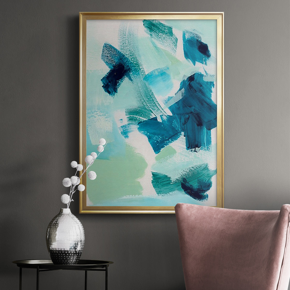 Teal Composition II - Modern Framed Canvas Print