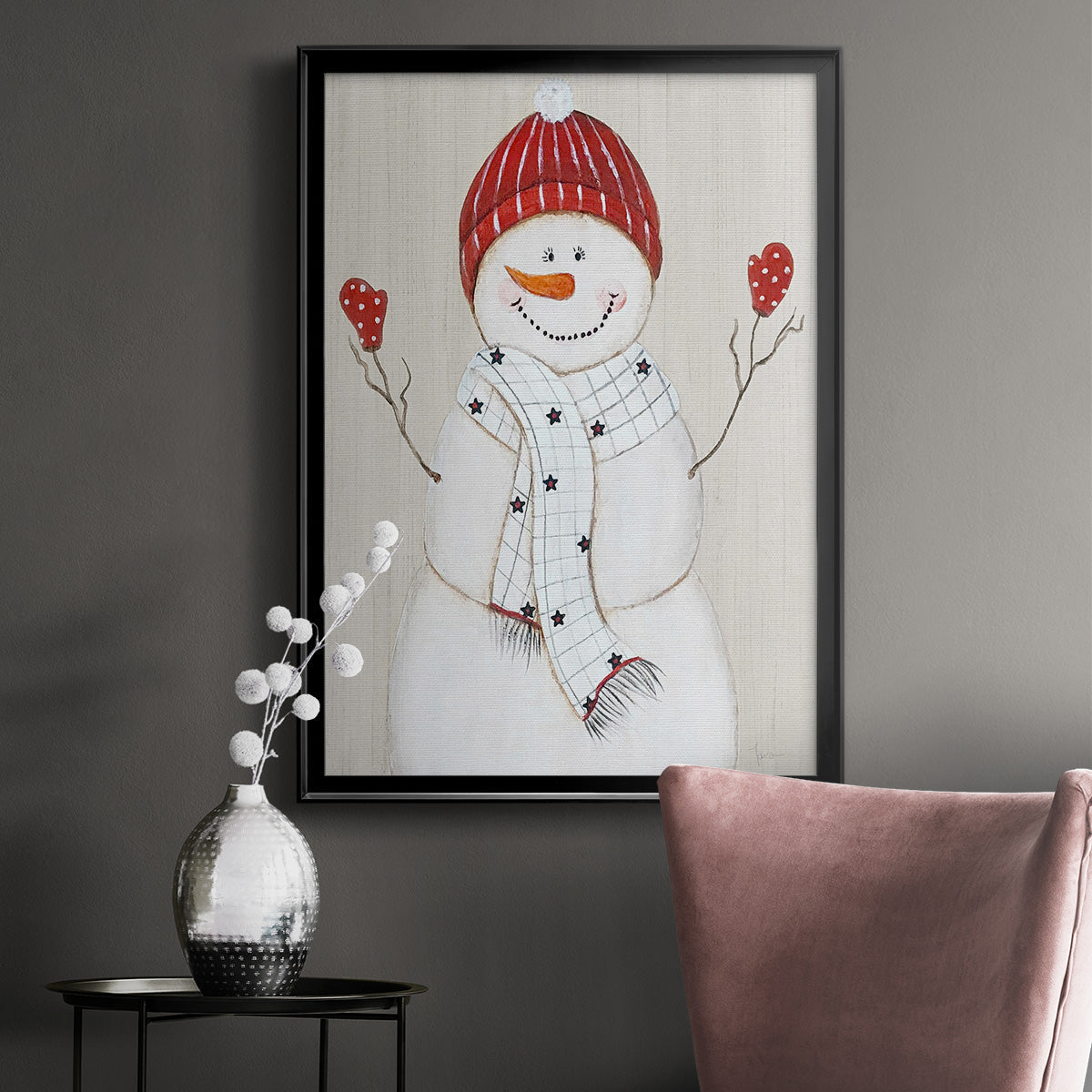 Festive Snowman III - Modern Framed Canvas Print