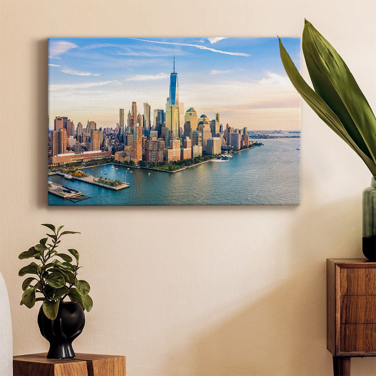 Aerial view of Lower Manhattan Premium Gallery Wrapped Canvas - Ready to Hang