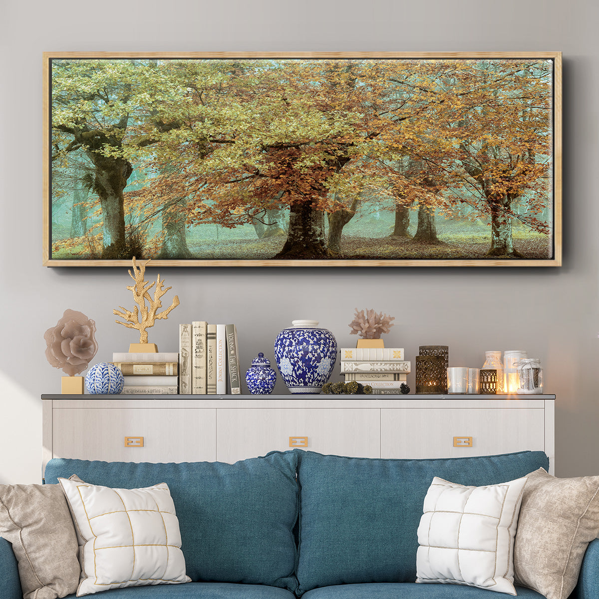 Teal Tree - Floater Framed Canvas Print