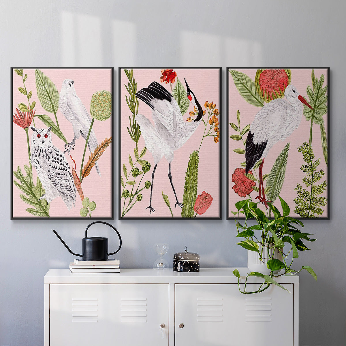 Birds in Motion IV - Framed Premium Gallery Wrapped Canvas L Frame 3 Piece Set - Ready to Hang