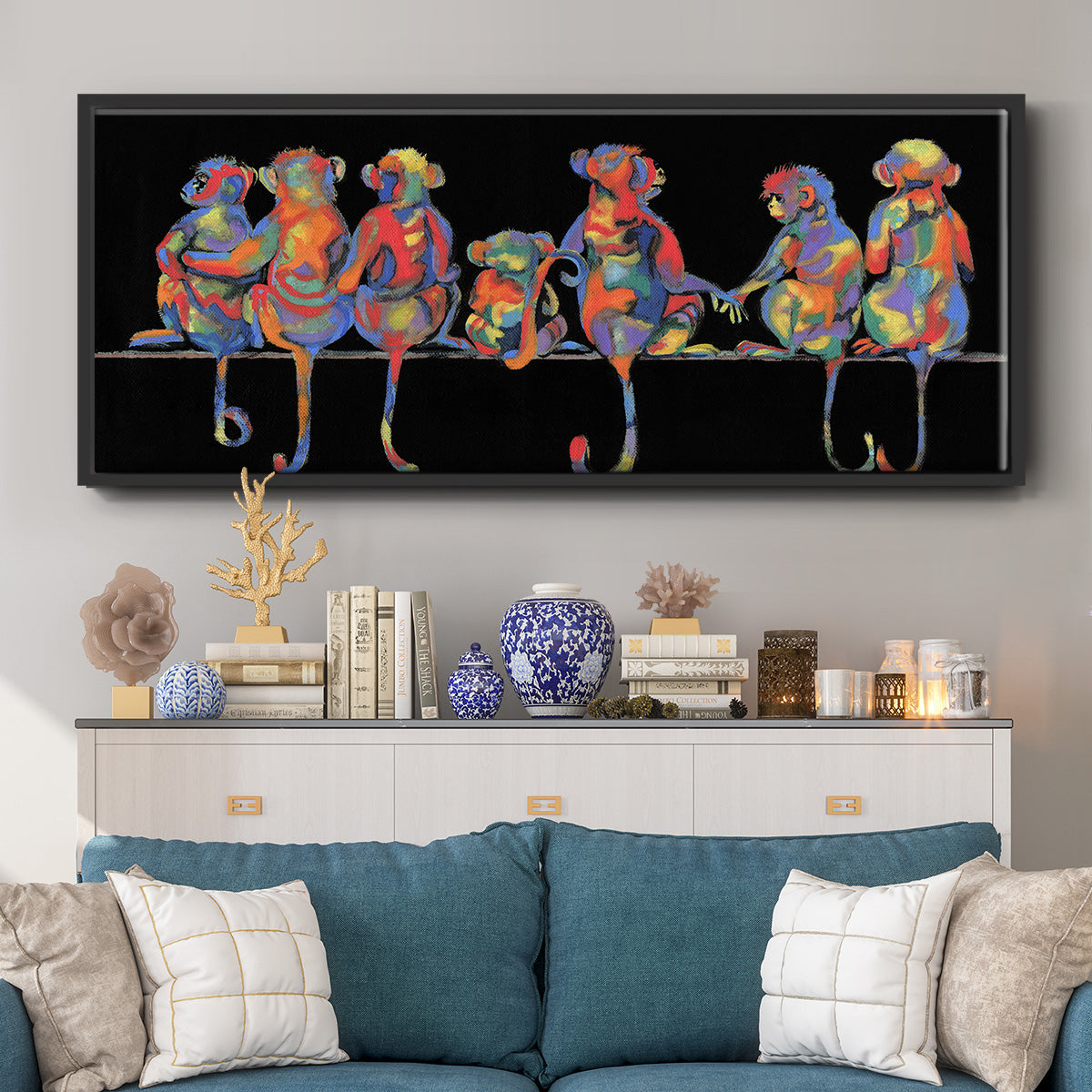 Fun Monkeys - Floater Framed Canvas Print