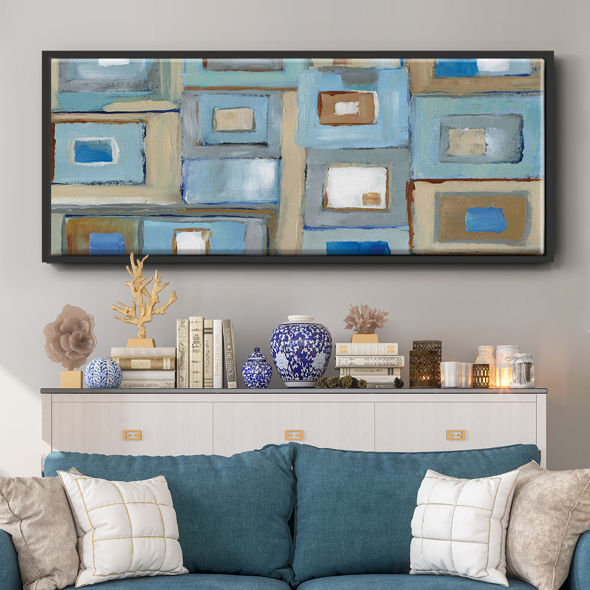 Variation on Greek Key I - Floater Framed Canvas Print