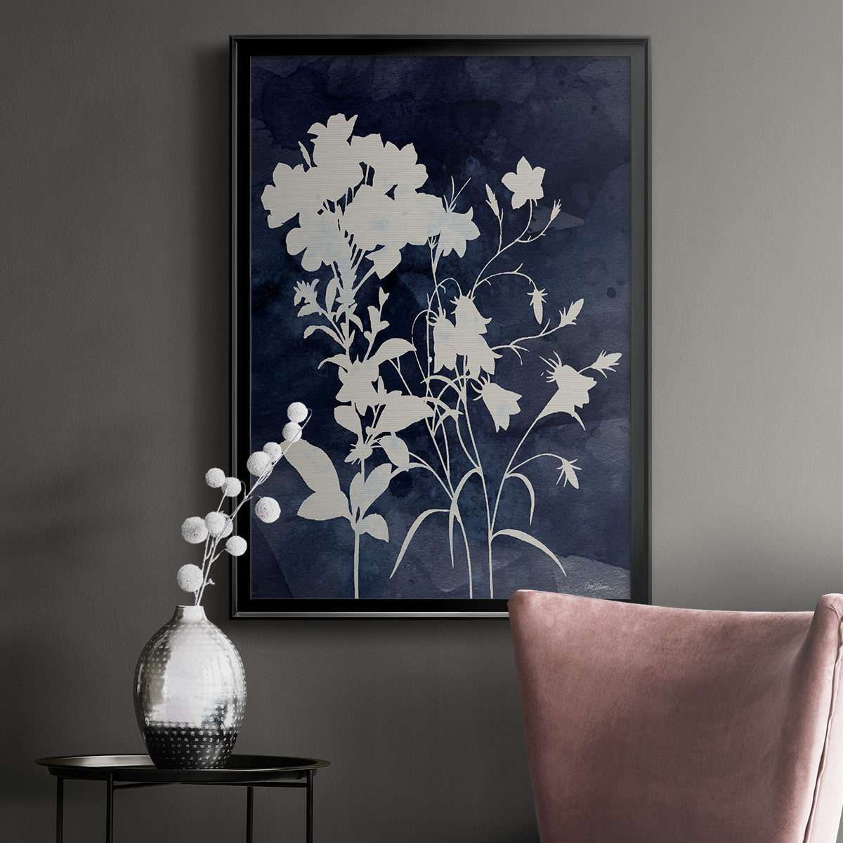 Indigo Botanical II Revisited - Modern Framed Canvas Print