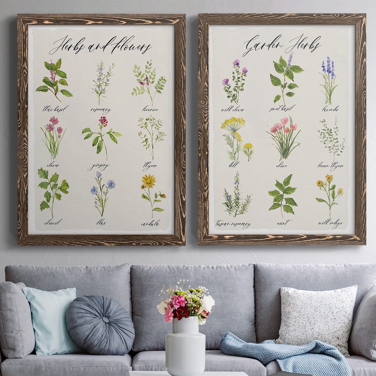 Herbs and Flowers - Premium Framed Canvas 2 Piece Set - Ready to Hang