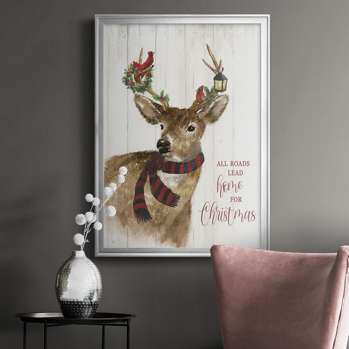 All Roads Lead Home Deer - Modern Framed Canvas Print