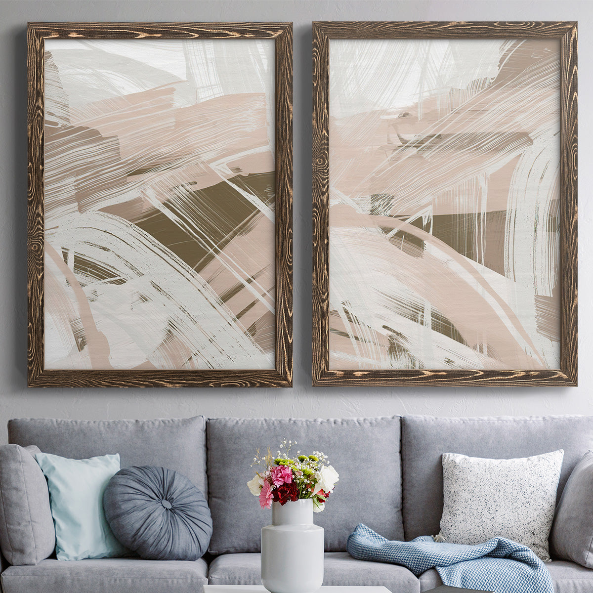 Earthtone Swipe I - Premium Framed Canvas 2 Piece Set - Ready to Hang