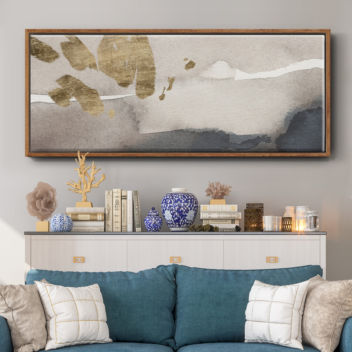 Watercolor with Gold III - Floater Framed Canvas Print