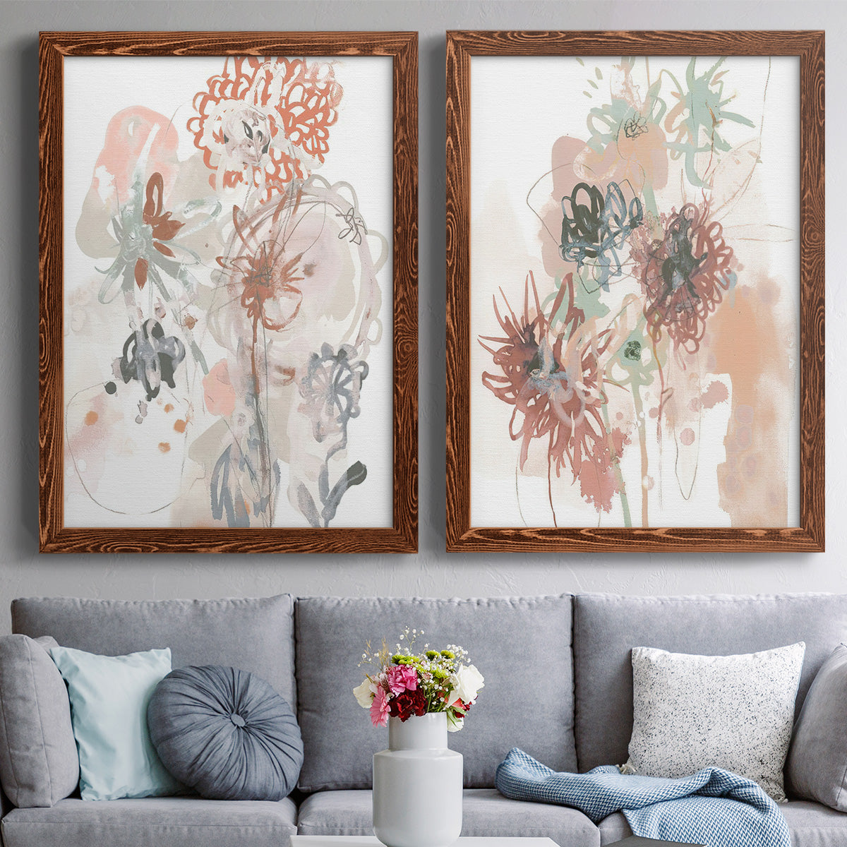 Petal Drift III - Premium Framed Canvas 2 Piece Set - Ready to Hang