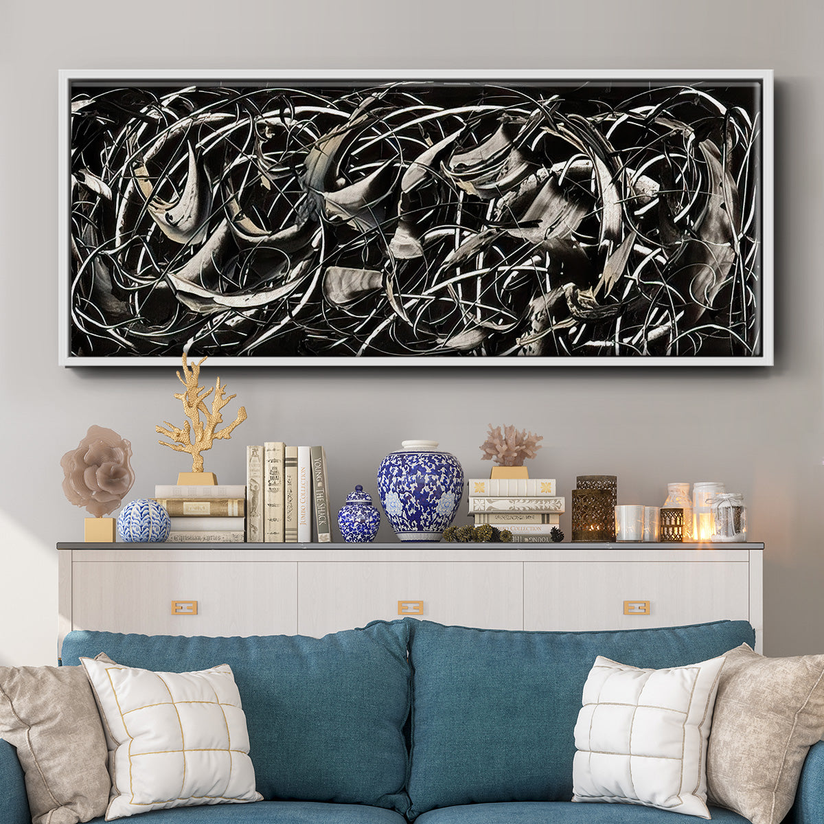 Linear Movement II - Floater Framed Canvas Print
