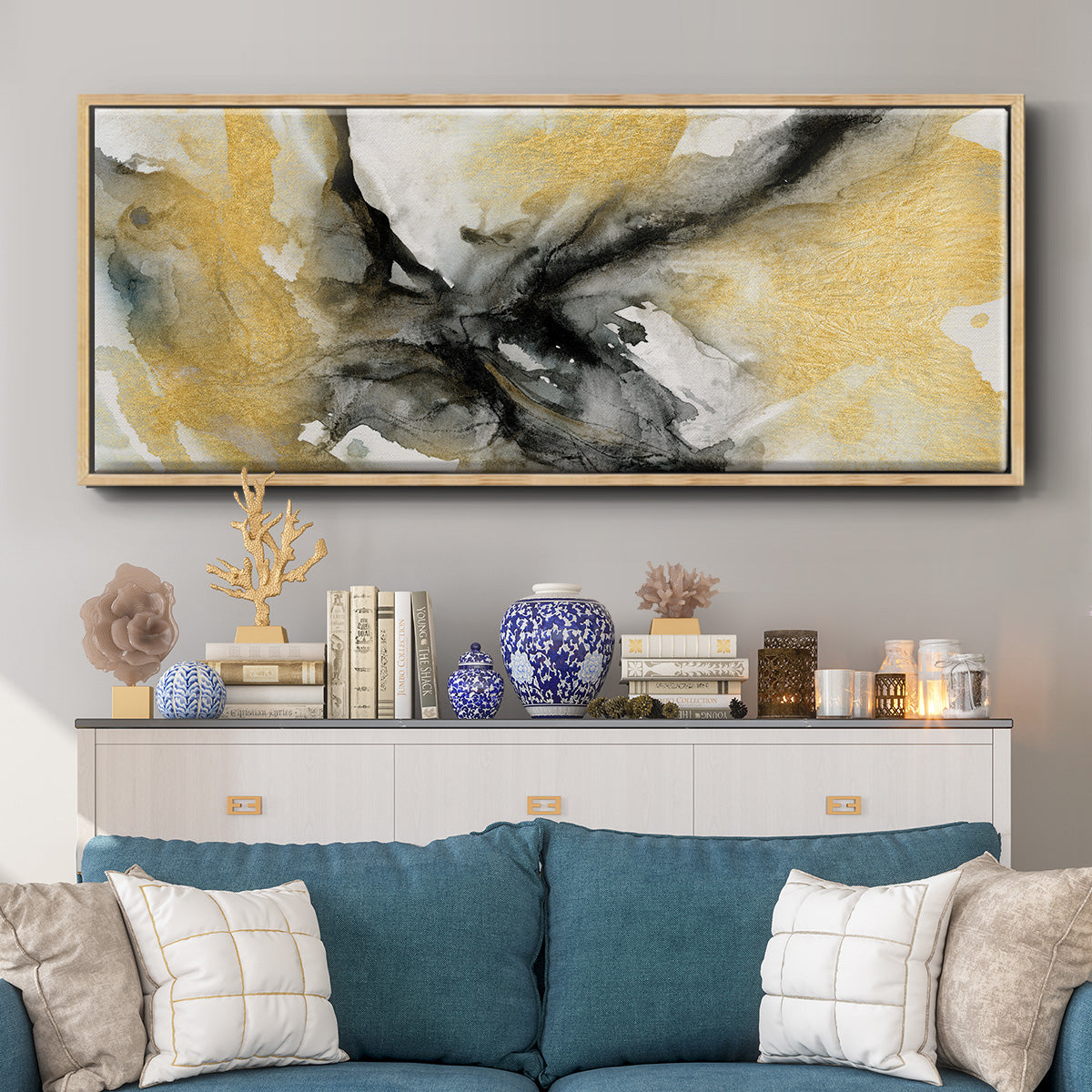 Golden Harmony - Floater Framed Canvas Print