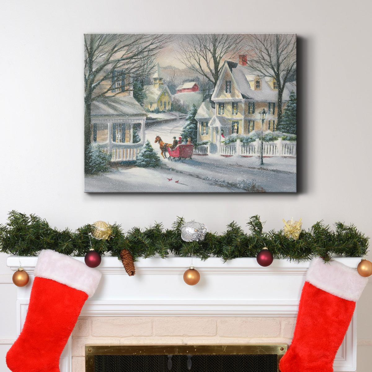 Village Sleigh Ride - Premium Gallery Wrapped Canvas  - Ready to Hang