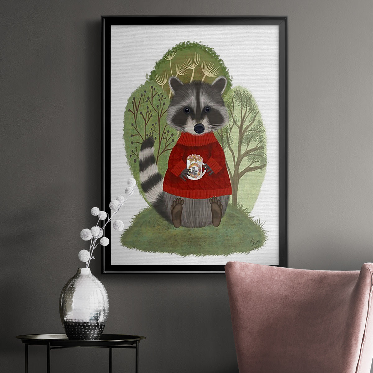 Hot Chocolate Raccoon - Modern Framed Canvas Print