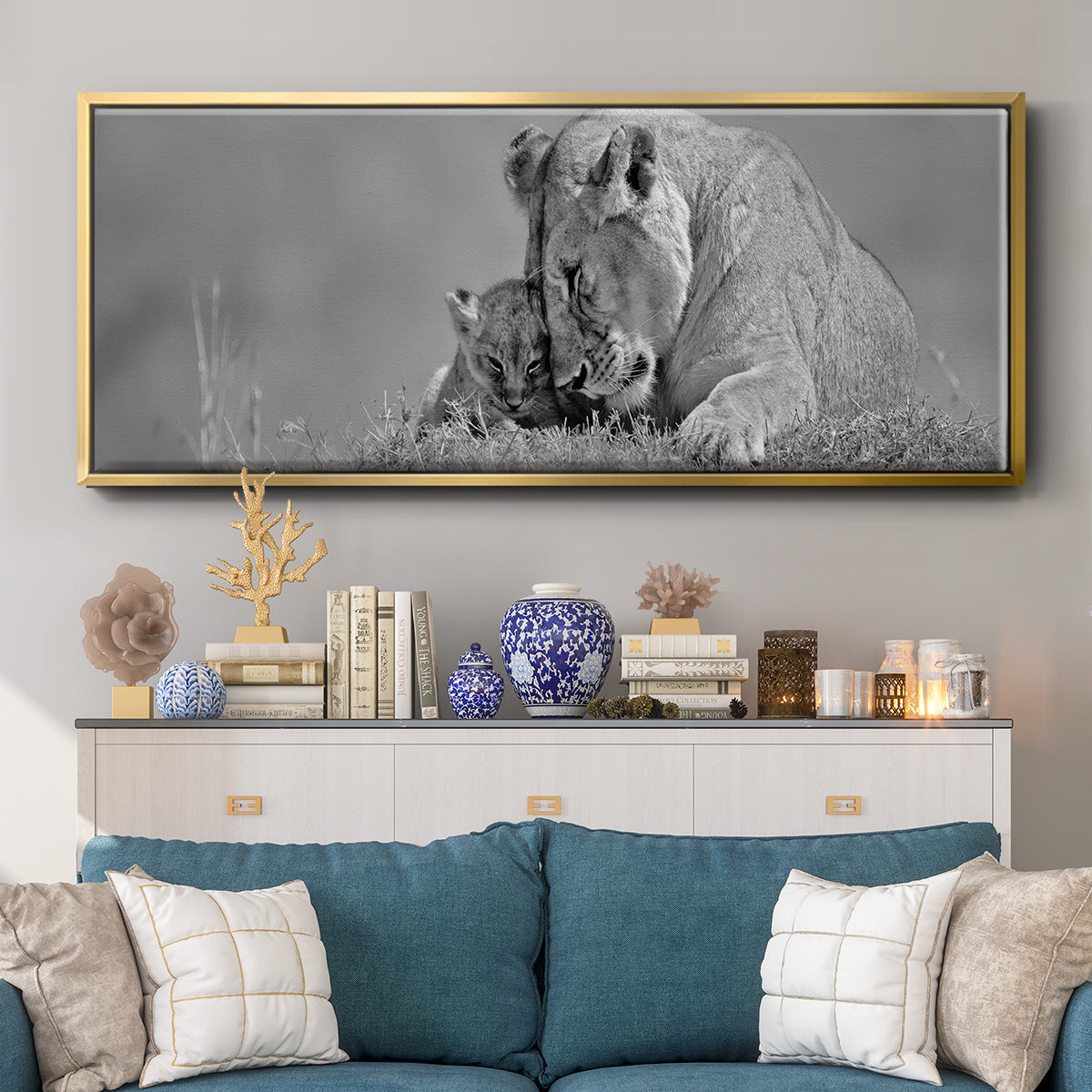 Lioness Love - Floater Framed Canvas Print