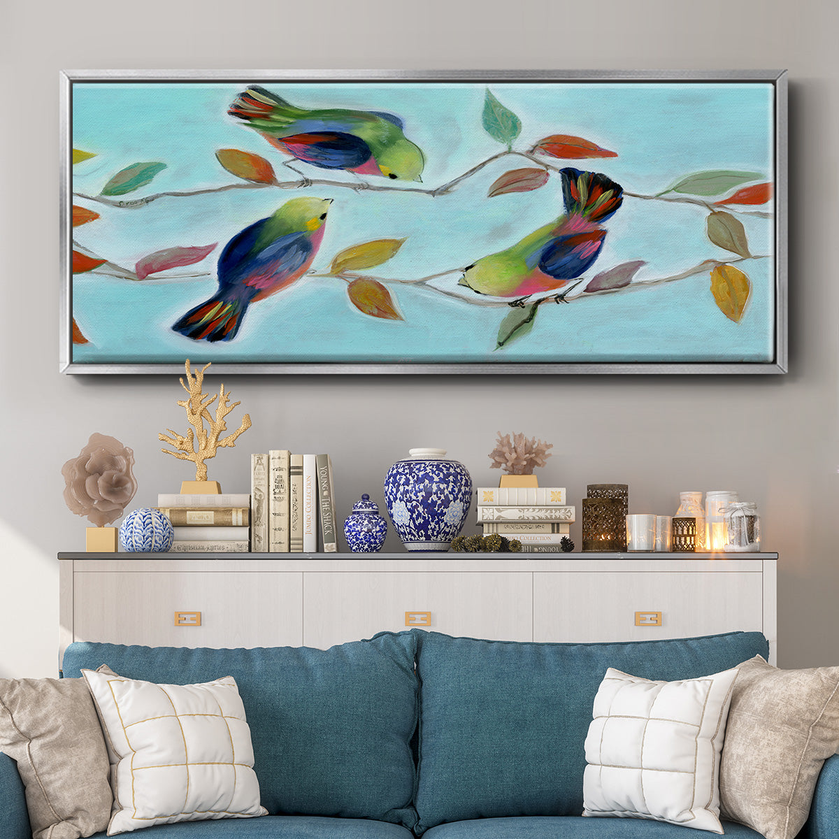 Bitty Birds I - Floater Framed Canvas Print
