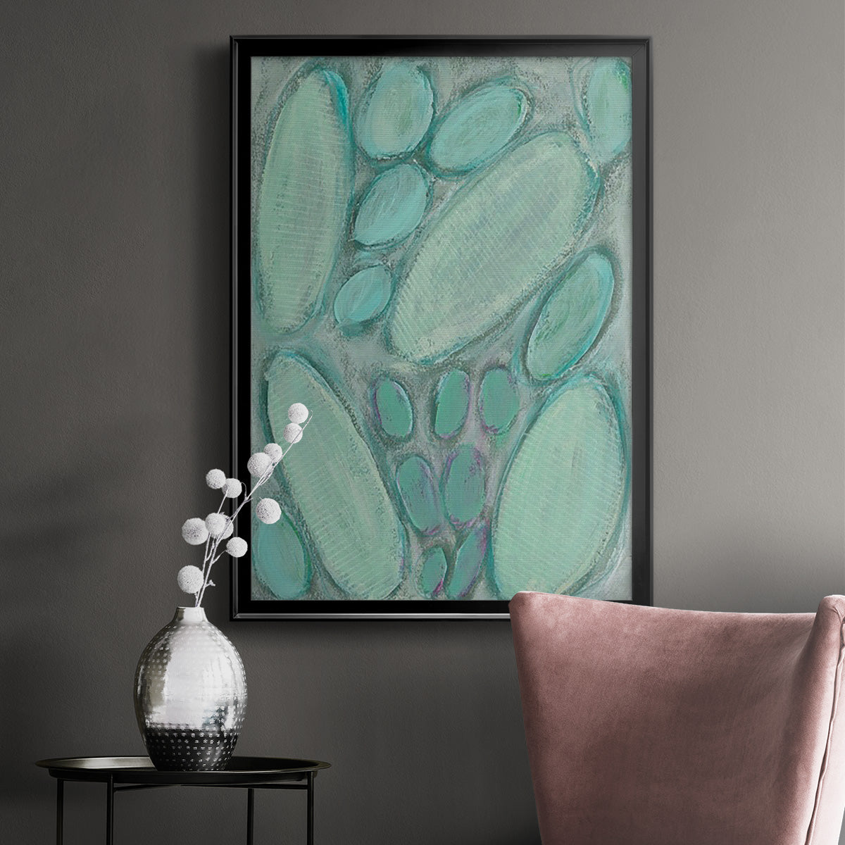 Blue Orbs I - Modern Framed Canvas Print