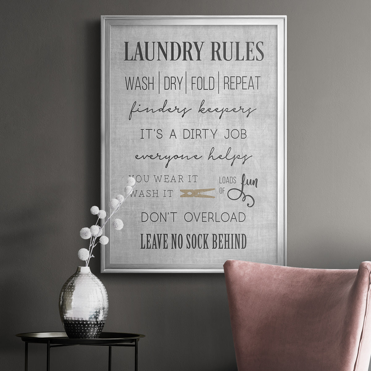 Neutral Laundry Rules - Modern Framed Canvas Print