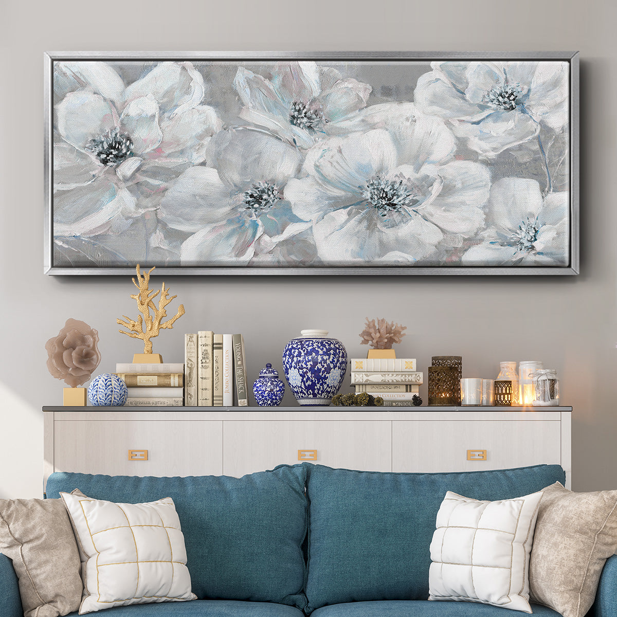 Soft Teal Summer - Floater Framed Canvas Print