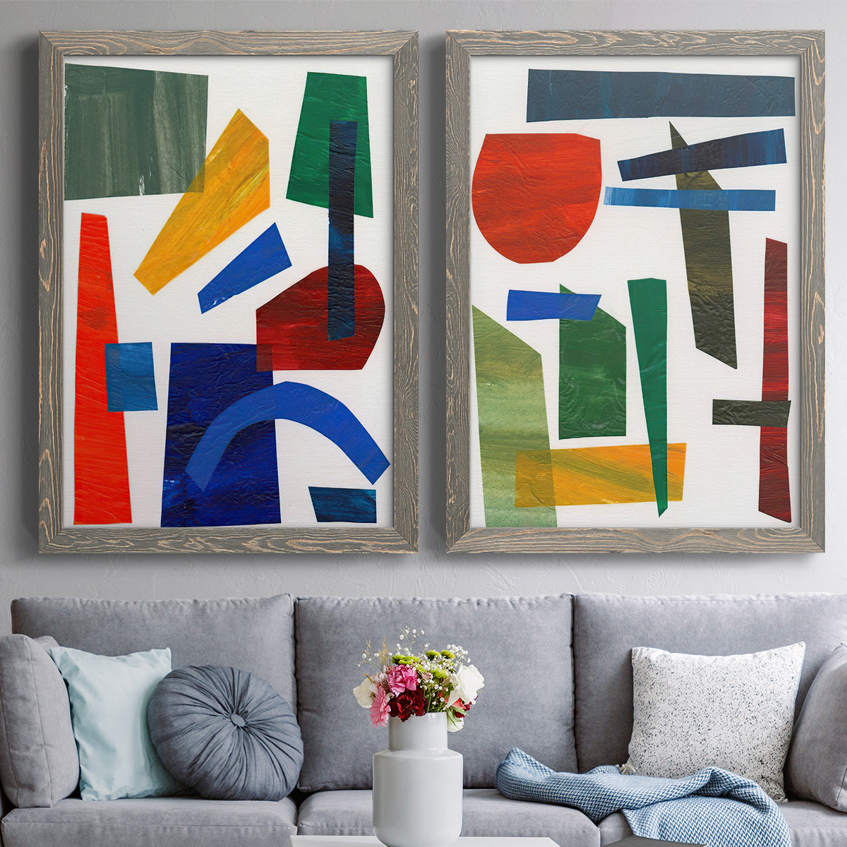 Colorful Shapes I - Premium Framed Canvas 2 Piece Set - Ready to Hang