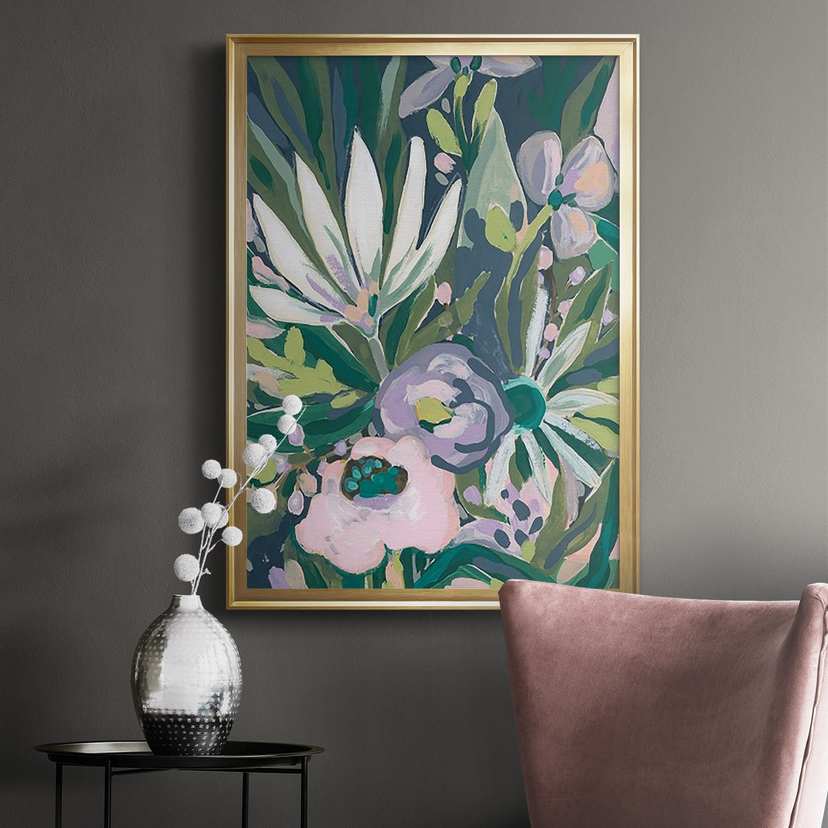 Purple Jungle Garden I - Modern Framed Canvas Print