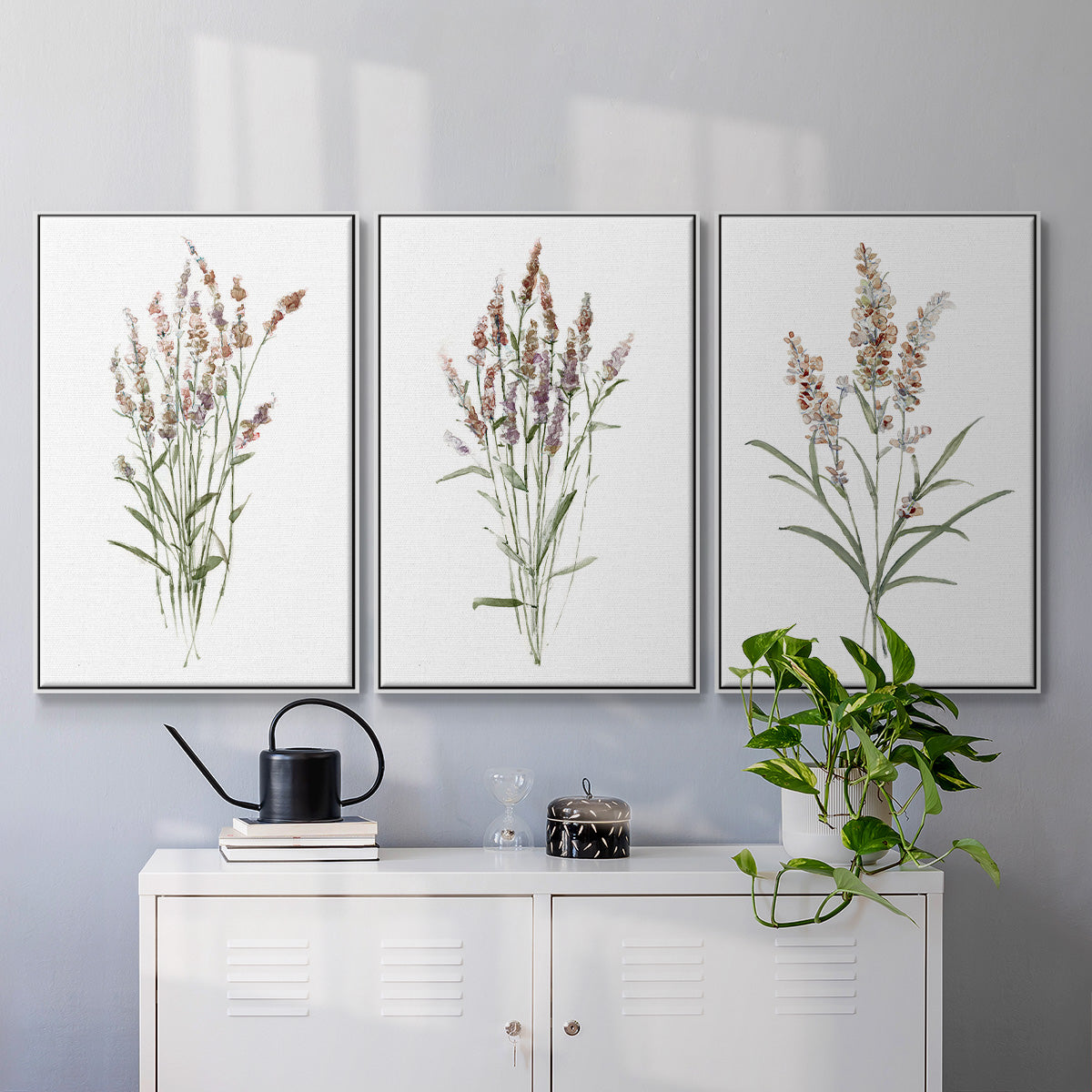 Dainty Botanical I - Framed Premium Gallery Wrapped Canvas L Frame 3 Piece Set - Ready to Hang