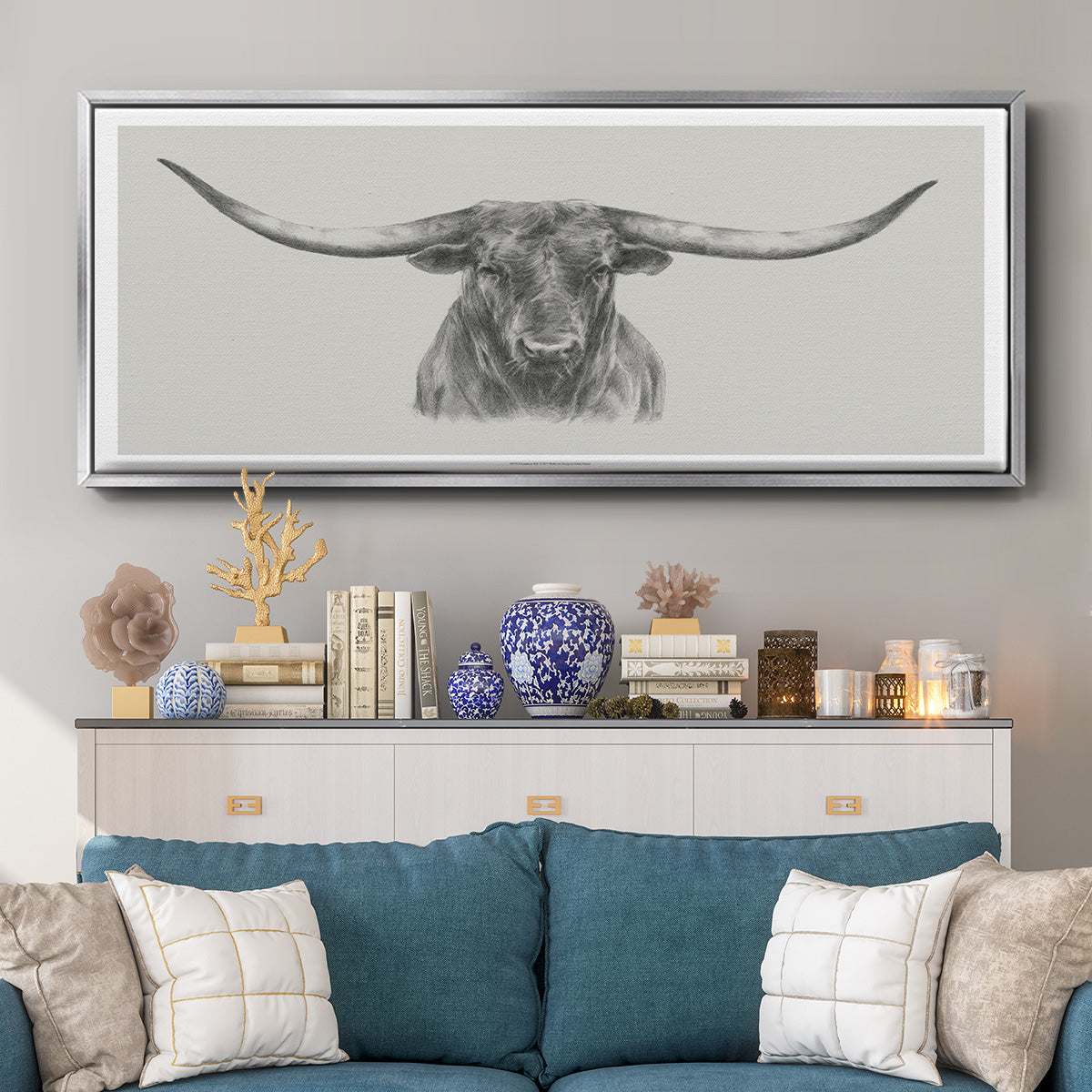Longhorn Bull - Floater Framed Canvas Print