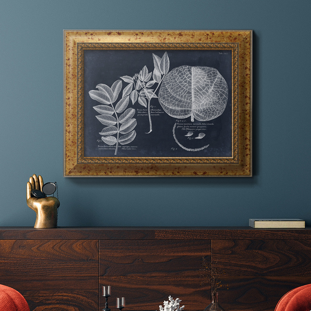 Foliage on Navy I Premium Framed Canvas- Ready to Hang