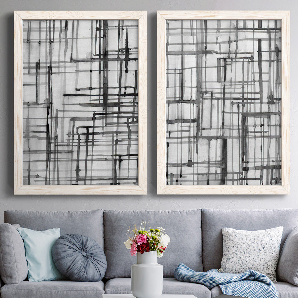 Line Meditation I - Premium Framed Canvas 2 Piece Set - Ready to Hang