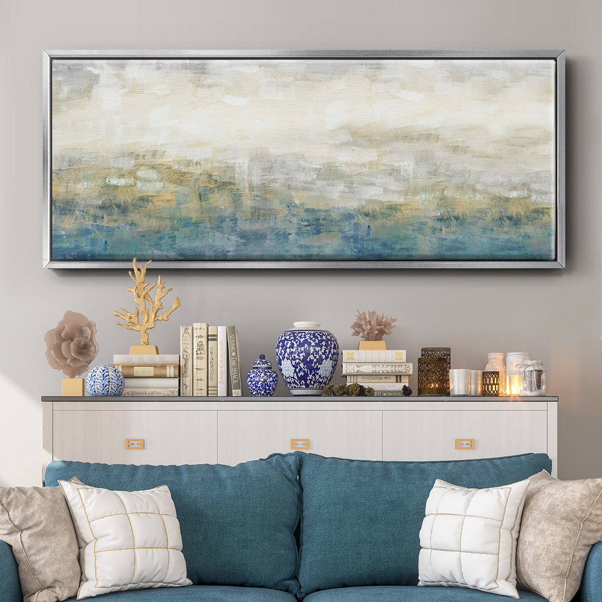 Color Block Horizon - Floater Framed Canvas Print
