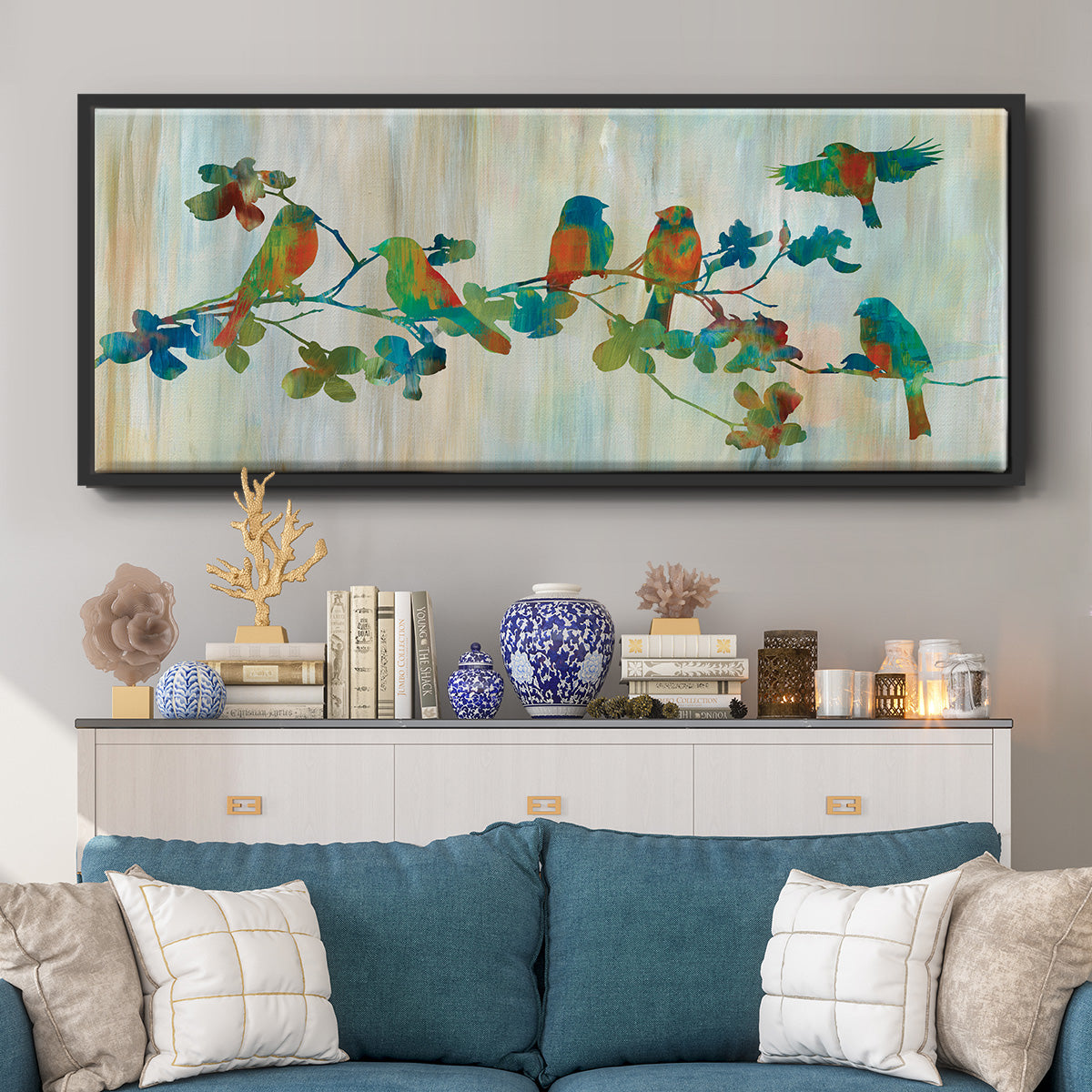 Birds on Branch - Floater Framed Canvas Print