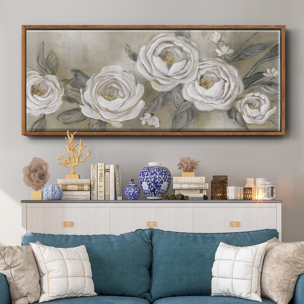 Cottage Roses - Floater Framed Canvas Print