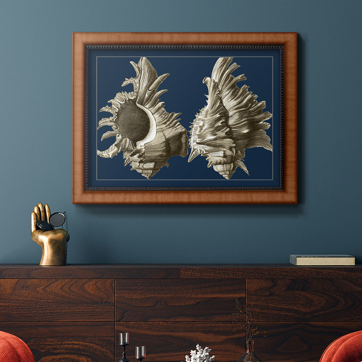 Conch Shells on Navy II Premium Framed Canvas- Ready to Hang