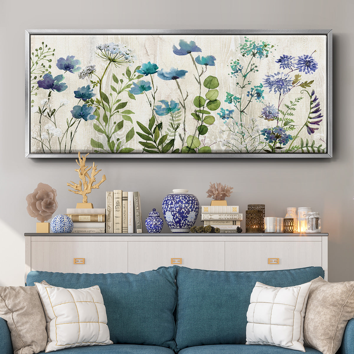 Blue Meadow - Floater Framed Canvas Print