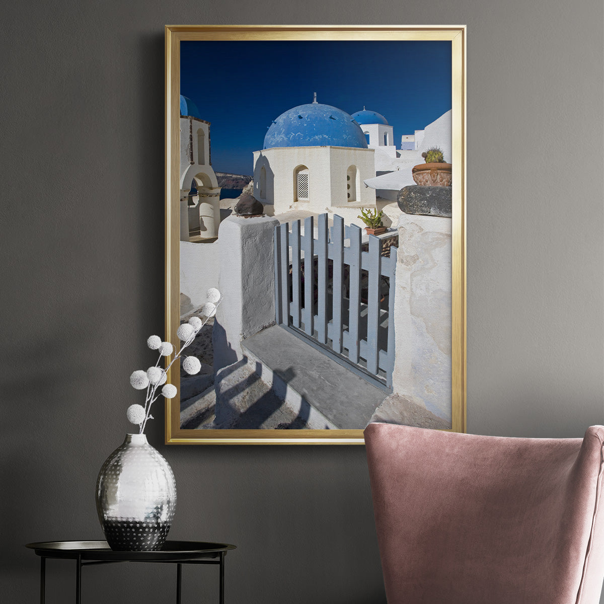 Santorini Sidewalk - Modern Framed Canvas Print