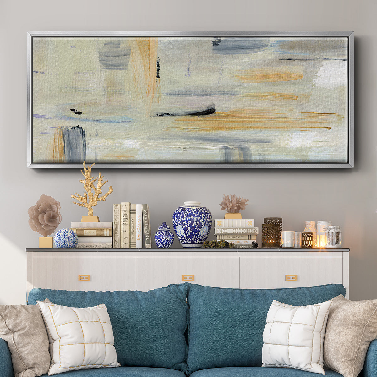 Gray Absract - Floater Framed Canvas Print