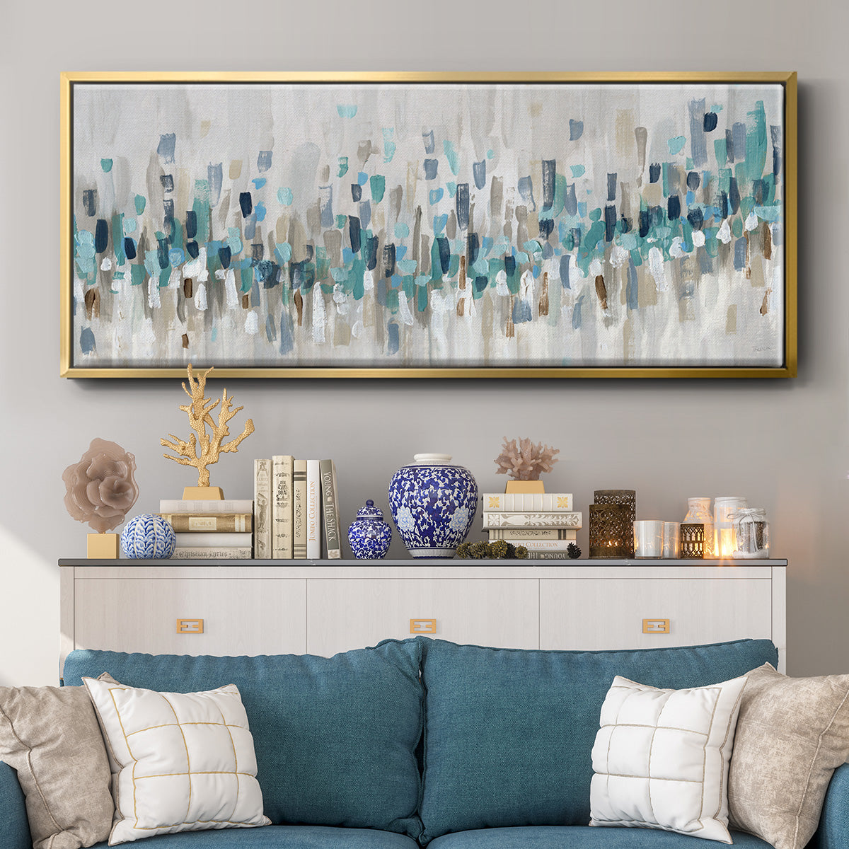 Blue Staccato - Floater Framed Canvas Print